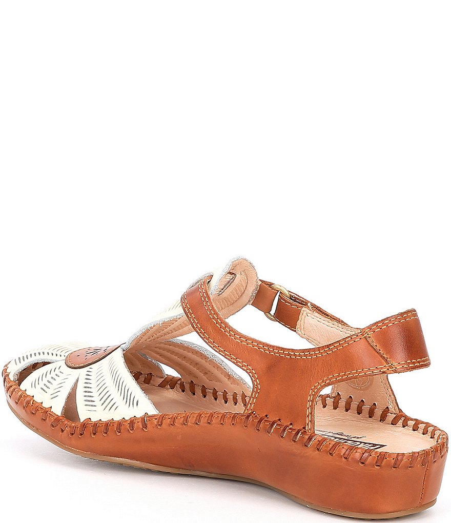 Pikolinos Puerto Vallarta 655 Leather Cut-Out Detail T-Strap Wedge Sandals