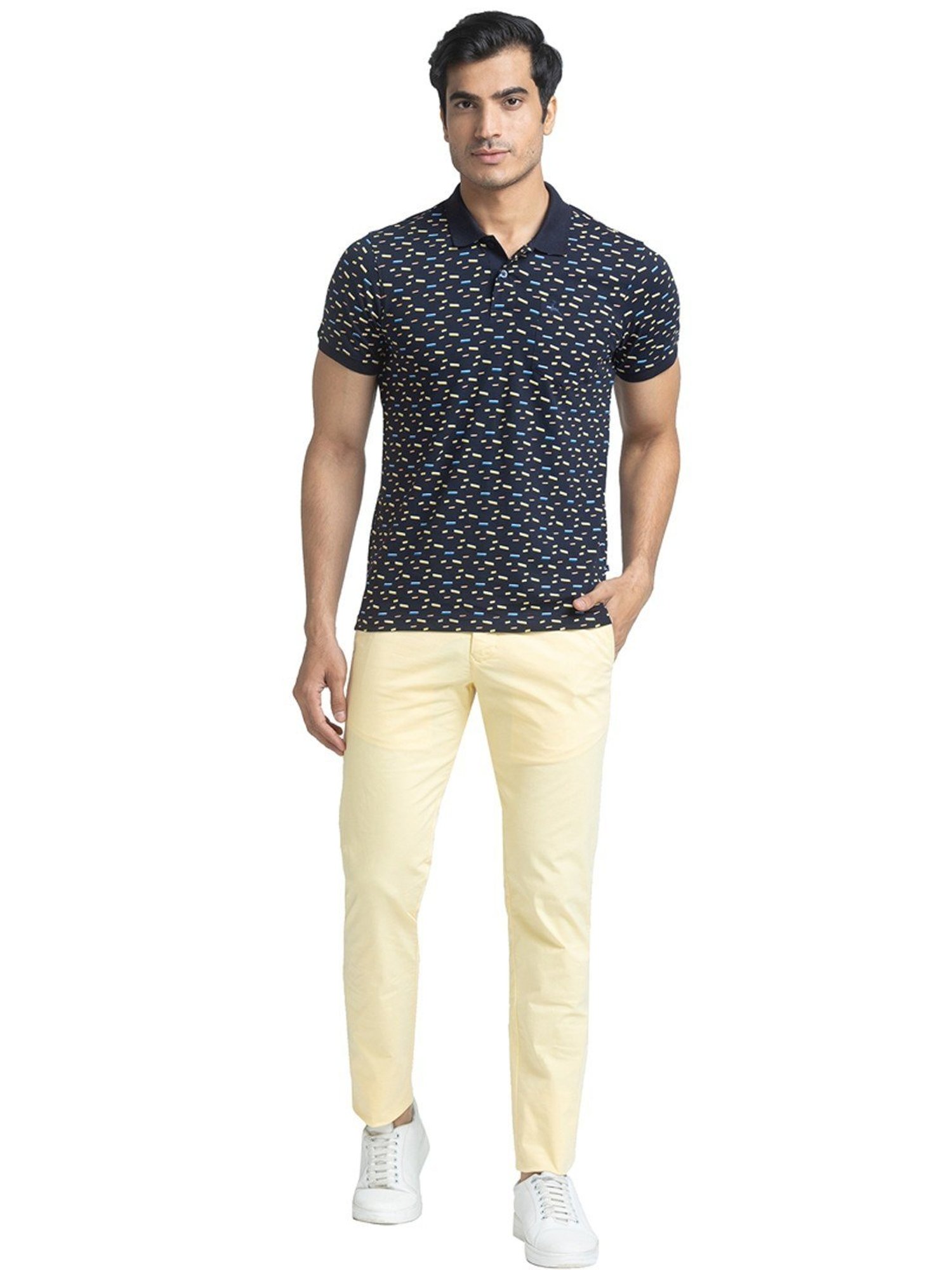 Parx Blue Cotton Regular Fit Printed Polo T-Shirt