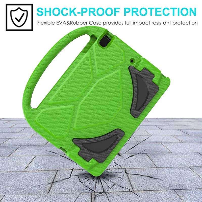iPad 9.7 2018 2017 / Air 1/2 / Pro 9.7 Case for Kids -  Durable Shockproof Protective Handle Bumper Stand Cover with Screen Protector for iPad 9.7 inch 5th/6th Generation, Green