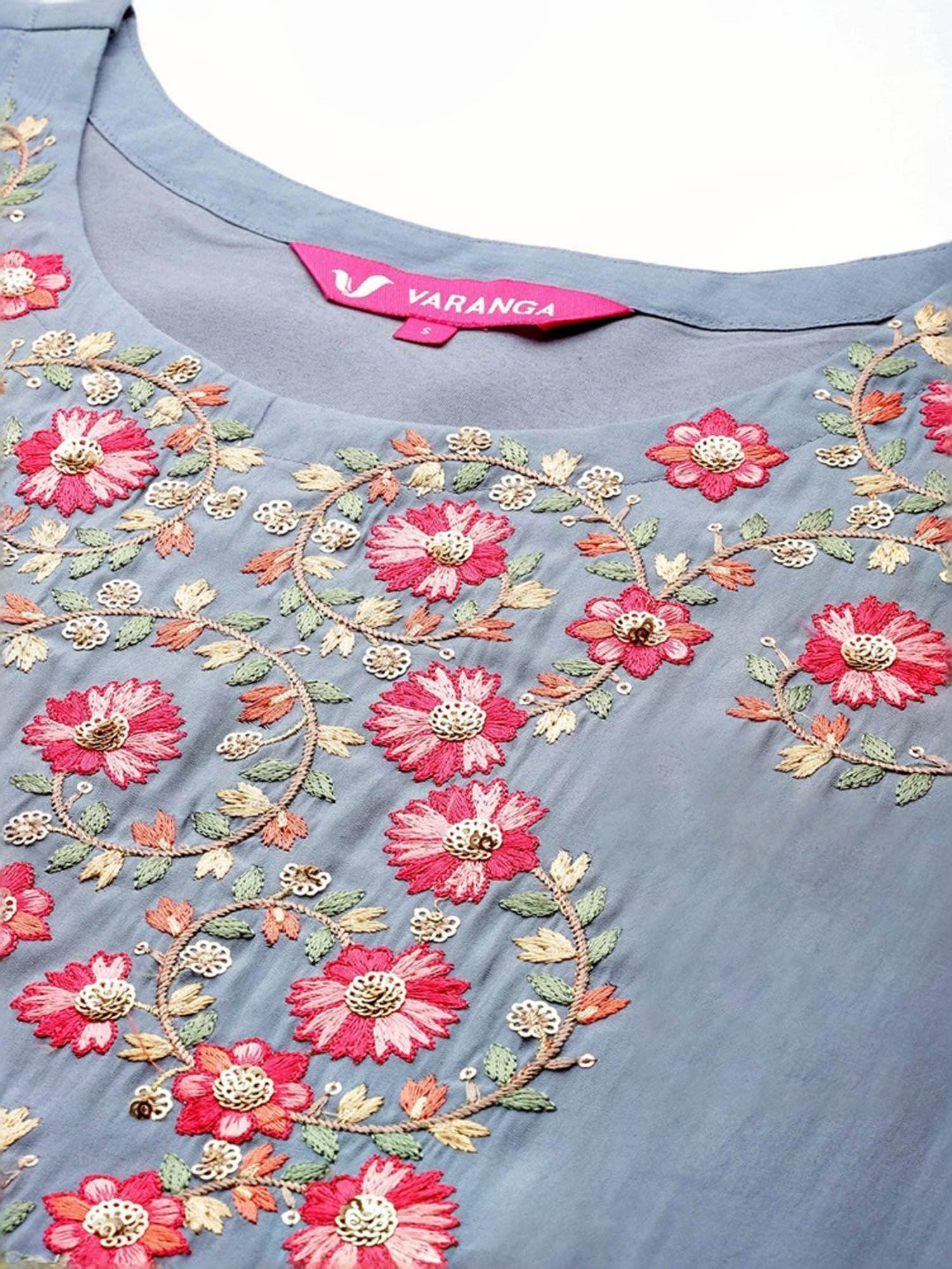 Varanga Grey Embroidered Kurta Pant Set With Dupatta