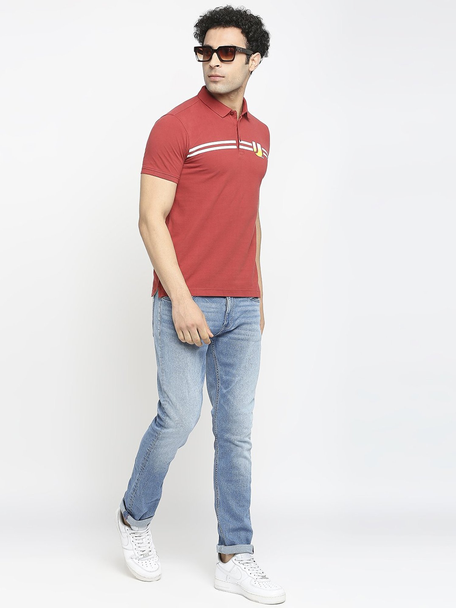 UnderJeans by Spykar Brick Red Regular Fit Polo T-Shirt