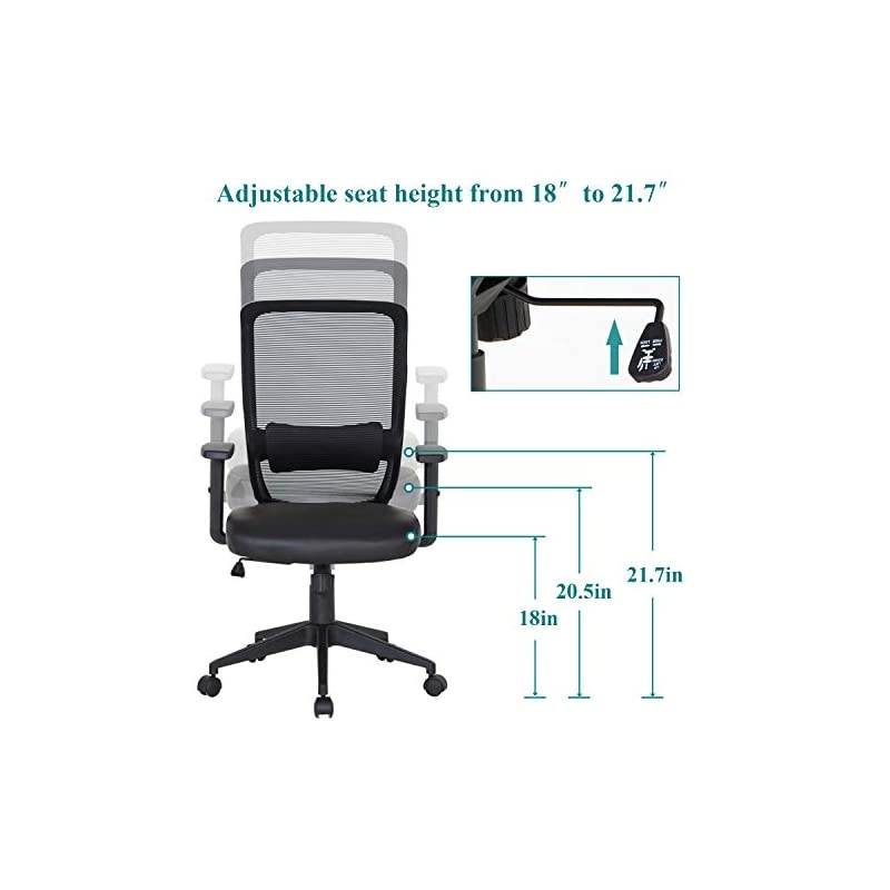 Office Computer Desk Chair with PU Padded Seat Cushion, Adjustable Armrest, Ergonomic Lumbar Support for Task Work, Black