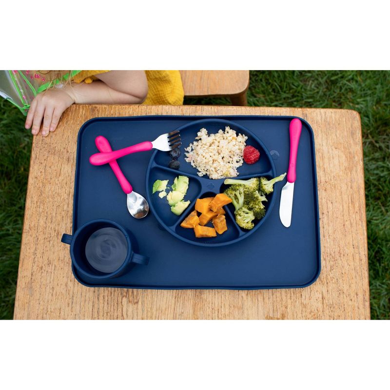 green sprouts Baby Meal & Playtime Set Long Sleeve bib Platemat Navy/Aqua - 2pc