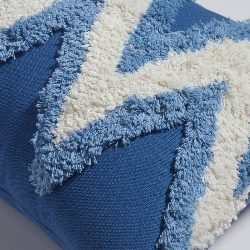 12"x20" Zig-Zag Boucle Embroidered Throw Pillow Blue/White - Sure Fit