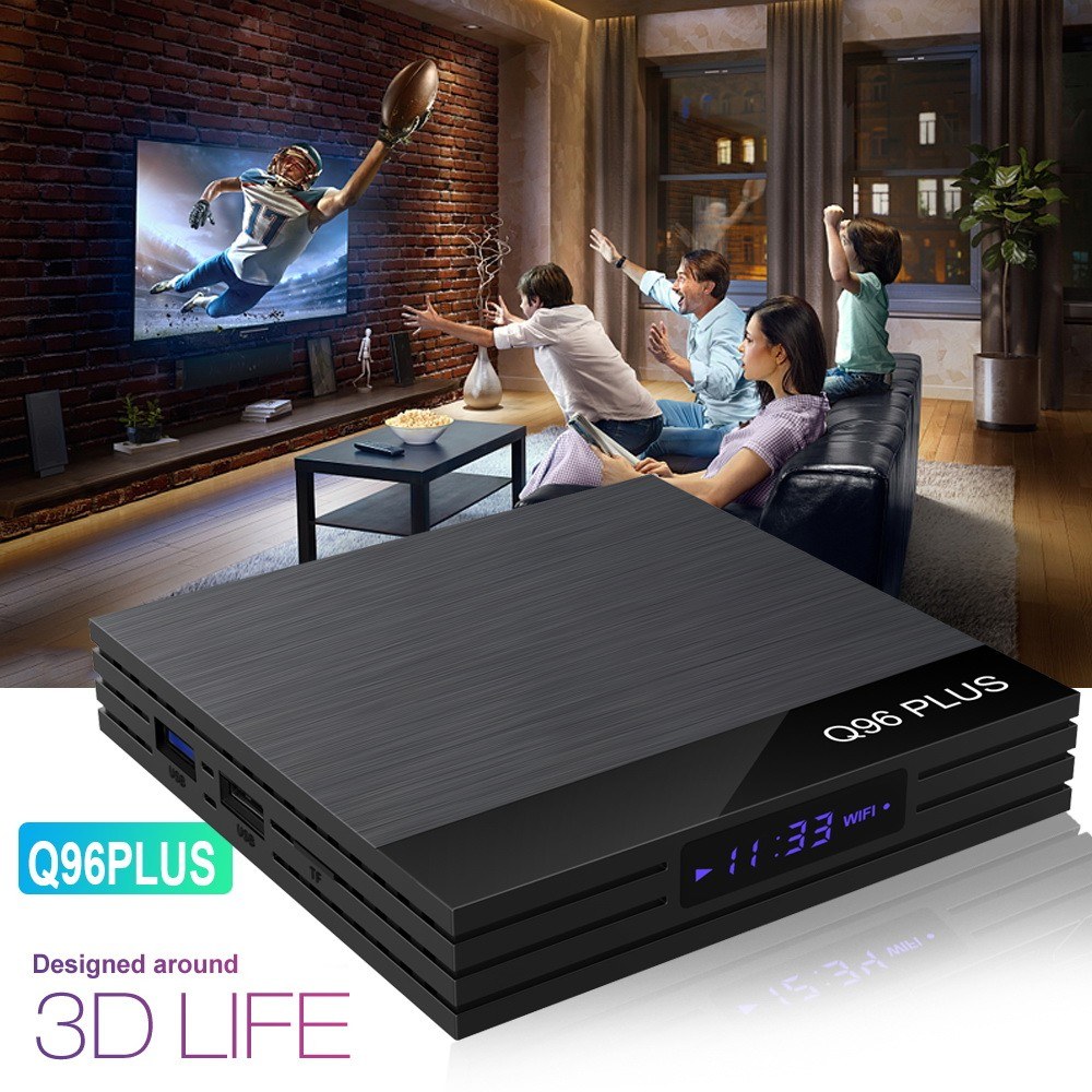 Q96 PLUS Smart Android 8.1 TV Box RK3328 Quad Core 4K 1080P Set Top Box VP9 H.265 BT4.0 4GB/32GB Miracast DLNA WiFi LAN HD Media Player with Digital Display