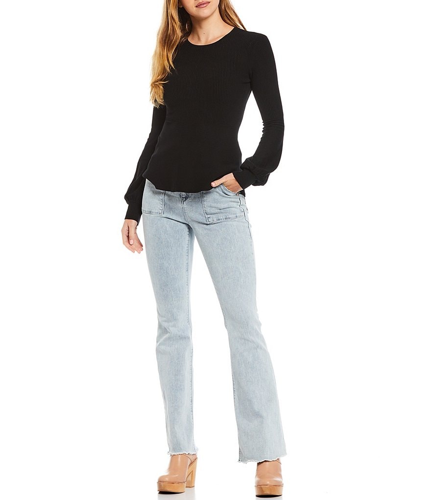 A Loves A Round Neck Long Bishop Sleeve Rib Knit Sweater