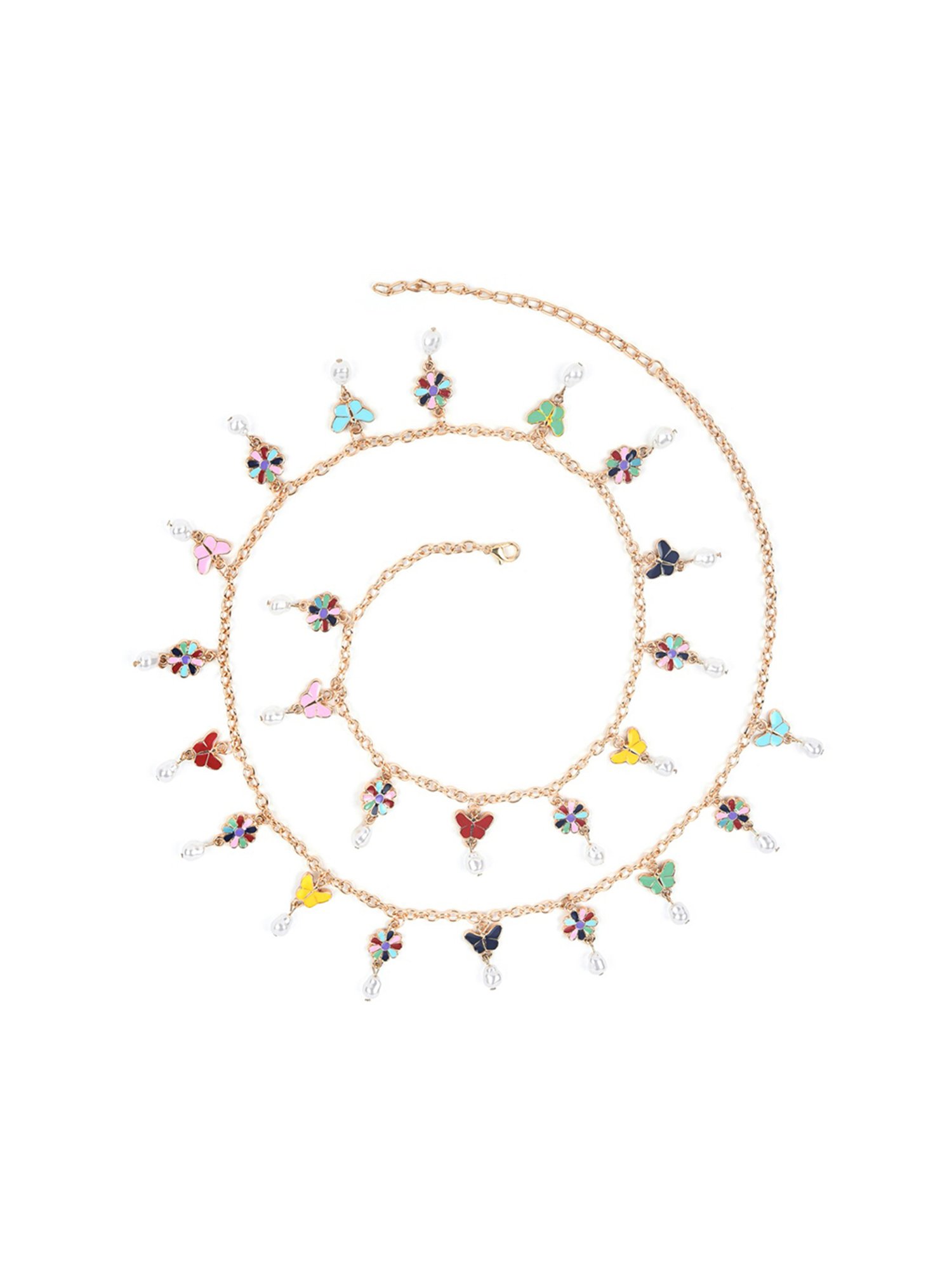 Zaveri Pearls Multicolour Enamel Tiny Flowers & Butterflies Contemporary Belly Chain-ZPFK16393