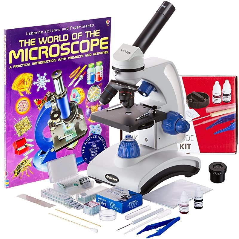 40X1000X Beginners Microscope Kit for Kids Students wComplete Science Accessory Kit + World of The Microscope Book