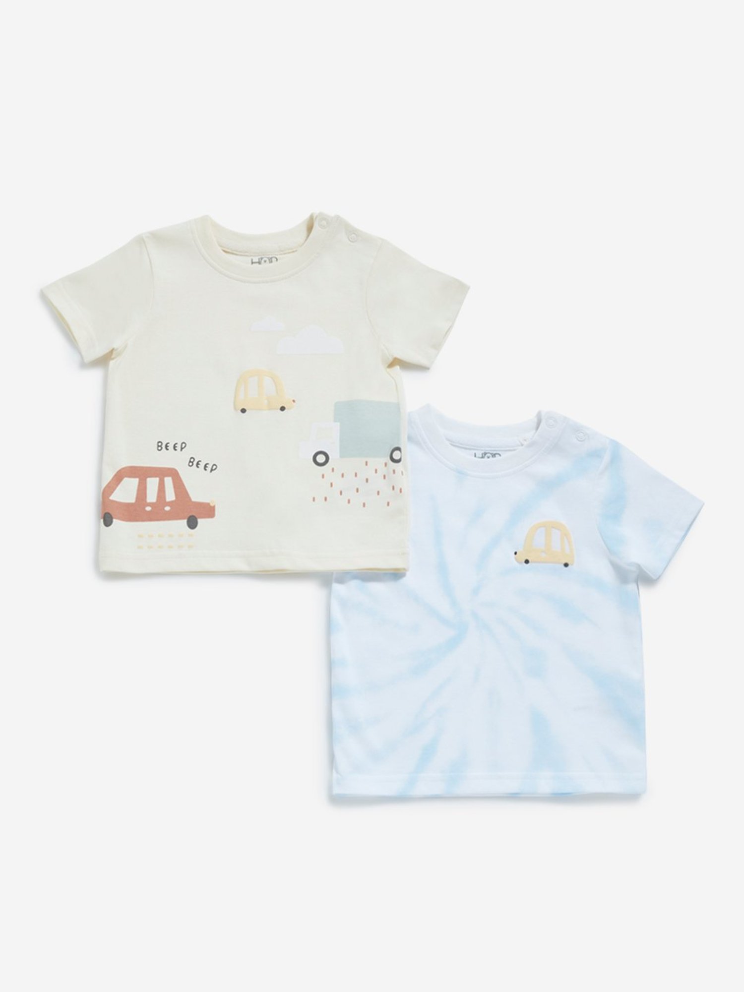 HOP Baby by Westside Beige & Blue Tie-Dye Printed T-Shirt - Pack of 2