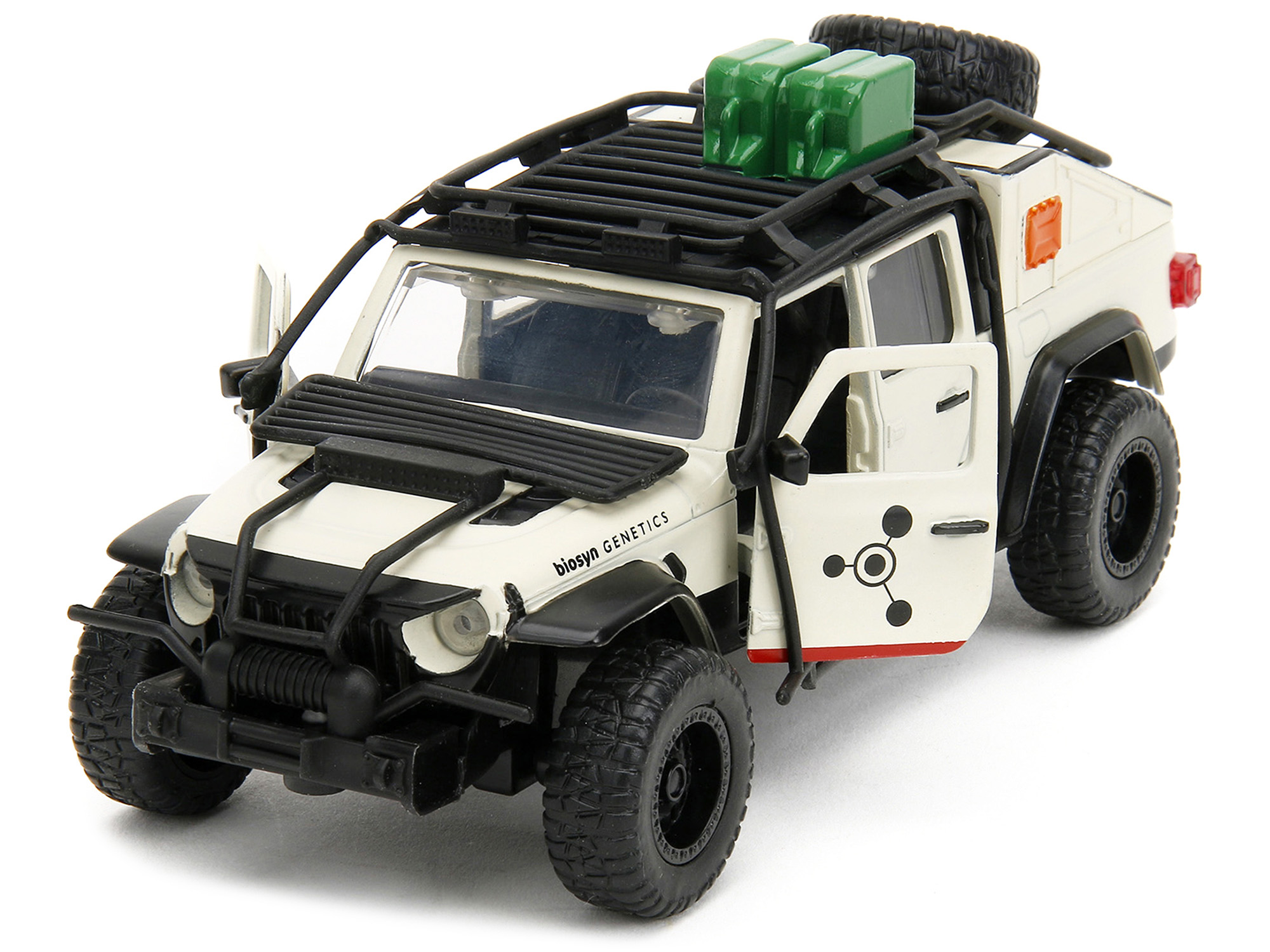 Jeep Gladiator Pickup Truck with Equipment Shell Beige with Graphics "Biosyn Genetics" "Jurassic World Dominion" (2022) Movie "Hollywood Rides" Series 1/32 Diecast Model Car by Jada