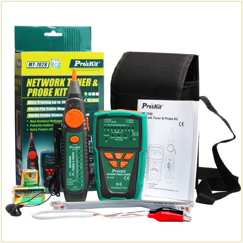 Professional Pro'sKit MT-7028 Cable Tester Network toner& probe kit  rj45 rj11 Wire Tracker Finder Meter Telecommunications Network Monitoring Line Tester