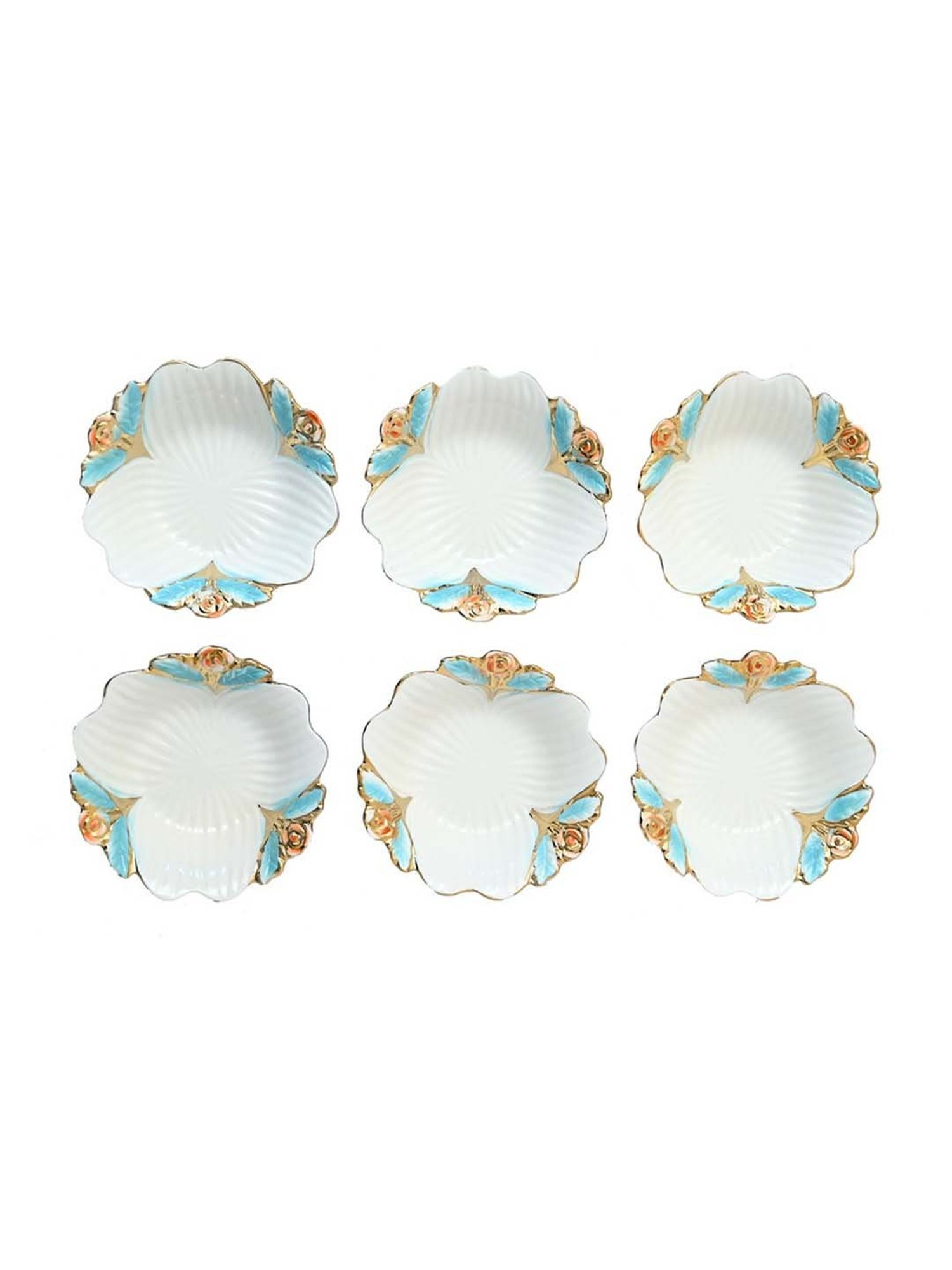 RISING STAR Golden Ceramic Serving Bowls with Tinted Corner - Set of 6