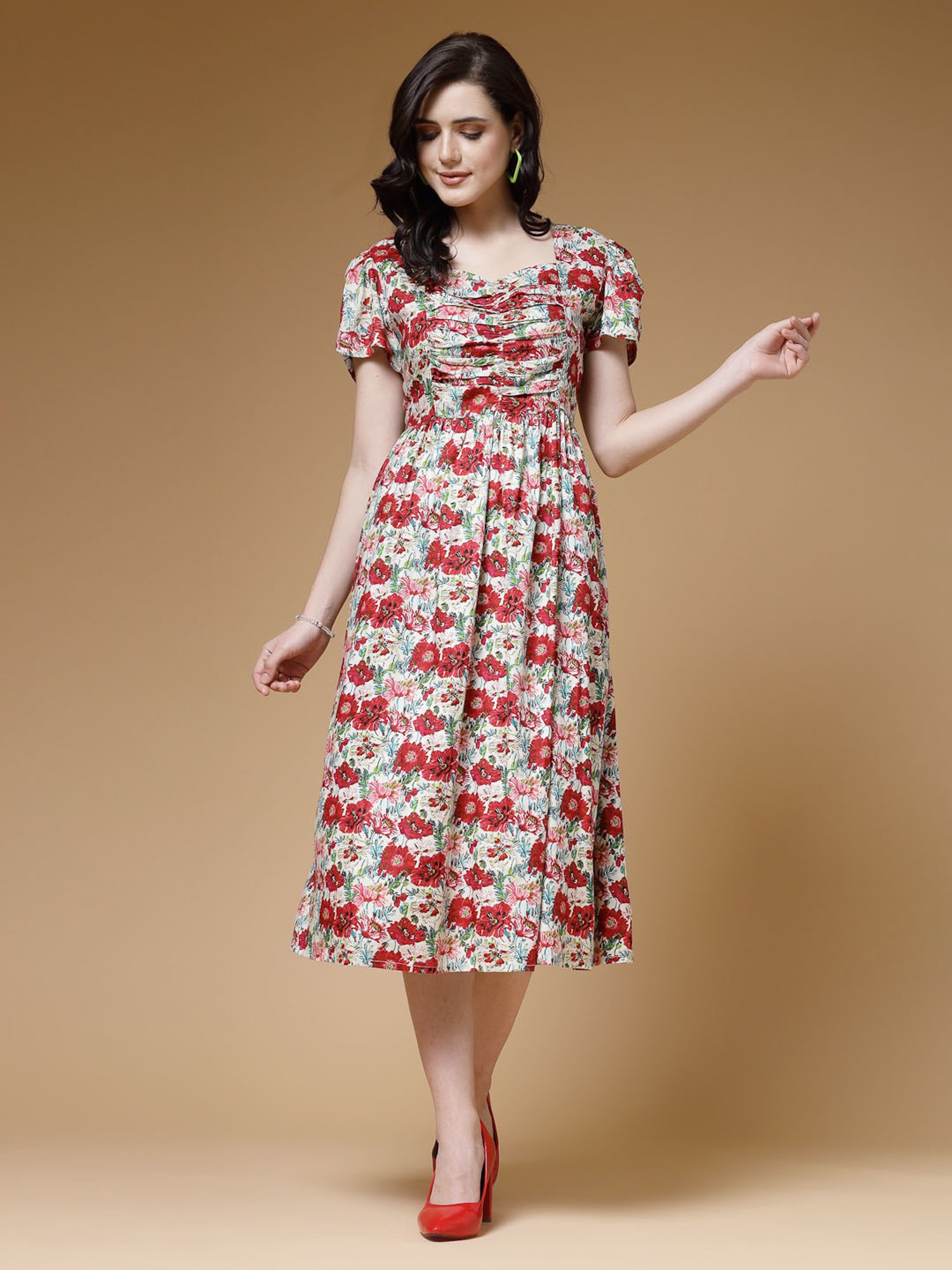 Indibelle Red Floral Ethnic Dress