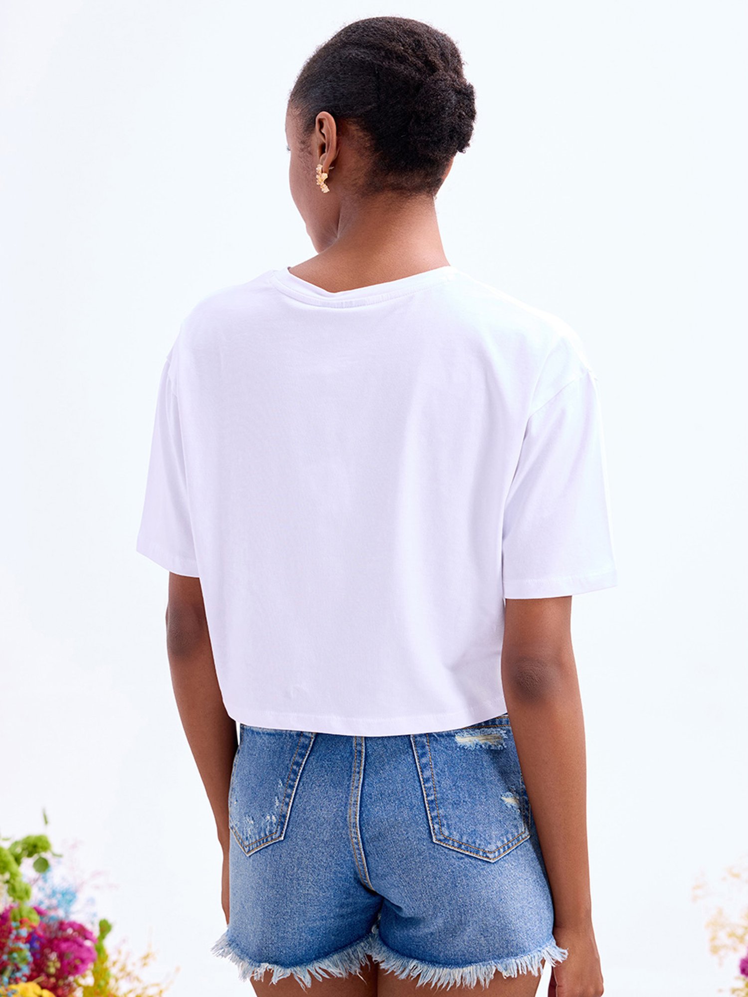 Cover Story White Cotton Graphic Print T-Shirt