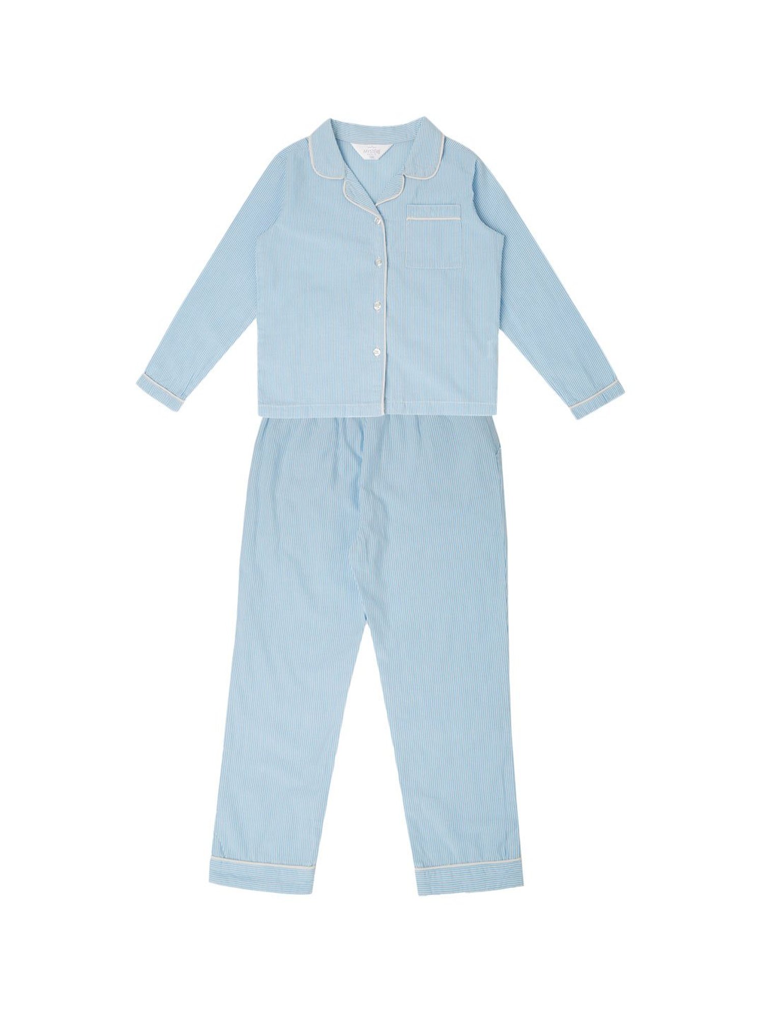 Mystere Paris Girls Blue Striped Shirt with Pyjamas