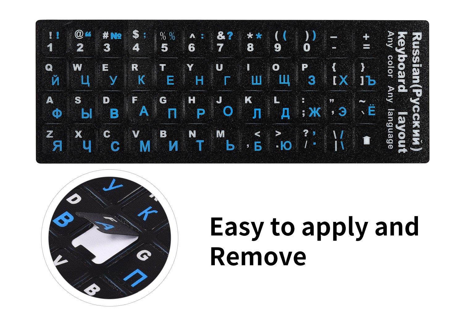 (2PCS Pack) Russian Keyboard Stickers, Keyboard Letters Replacement Stickers Russian Black Background with Blue Lettering for PC Computer Laptop Notebook Desktop Keyboards(Russian-Blue)