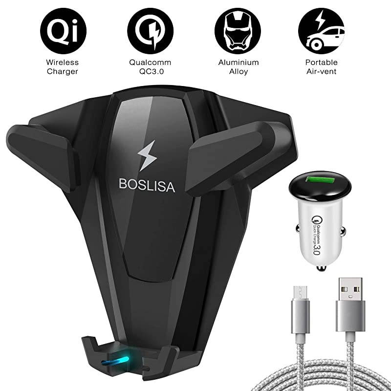 Car Charger Fast Charger Car Mount Air Vent Phone Holder Compatible iPhone Xs MAXXRXSX88 Plus Samsung Galaxy S987Note 89 and All QiEnabled PhonesBlack