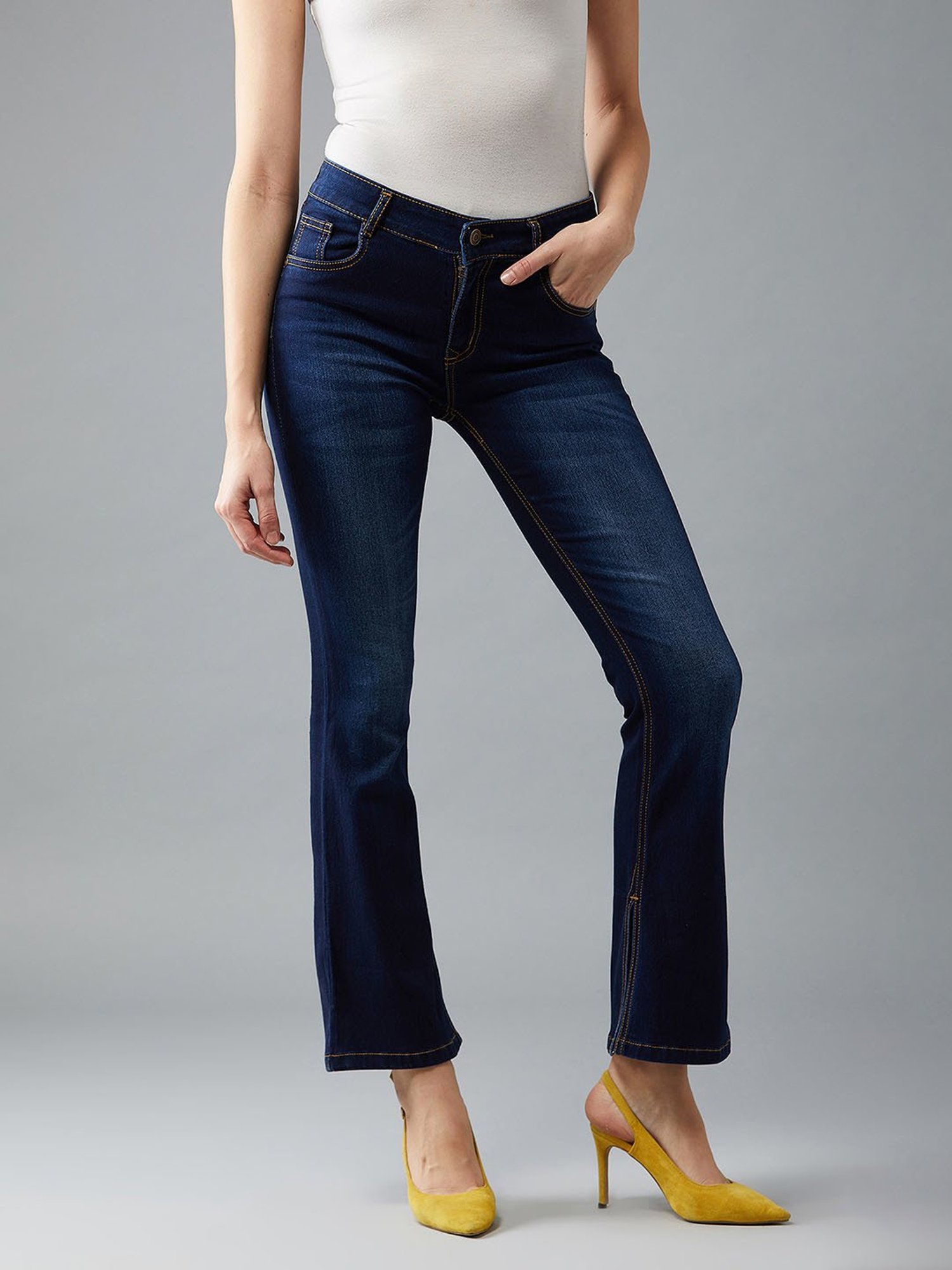 DOLCE CRUDO Blue Bootcut Mid Rise Jeans
