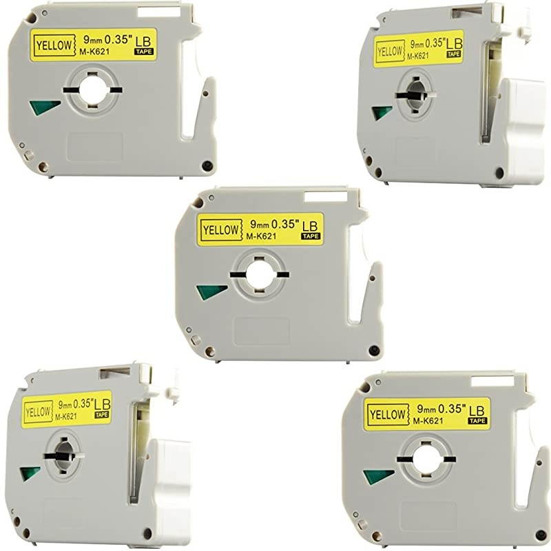 M621 M-K621 M-621 MK621s 0.35 Inch (3/8" x 26.3 Feet (9mm x 8m),Black on Yellow Label Tapes,Compatible for Brother P-Touch Label Makers PTM95 PT90 PT65 PT80 (9mm Black on Yellow, 5 Pack)