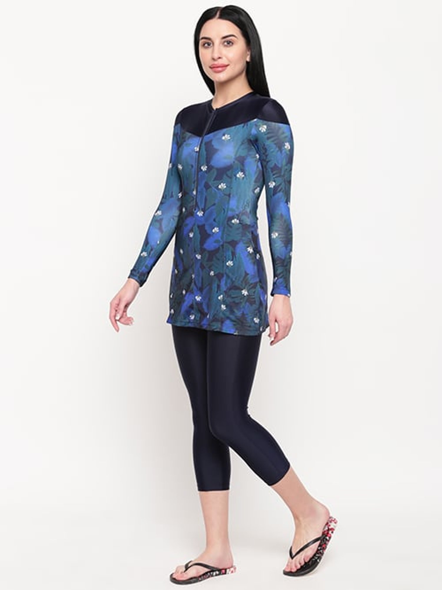 IO Navy Floral Print Swimsuit