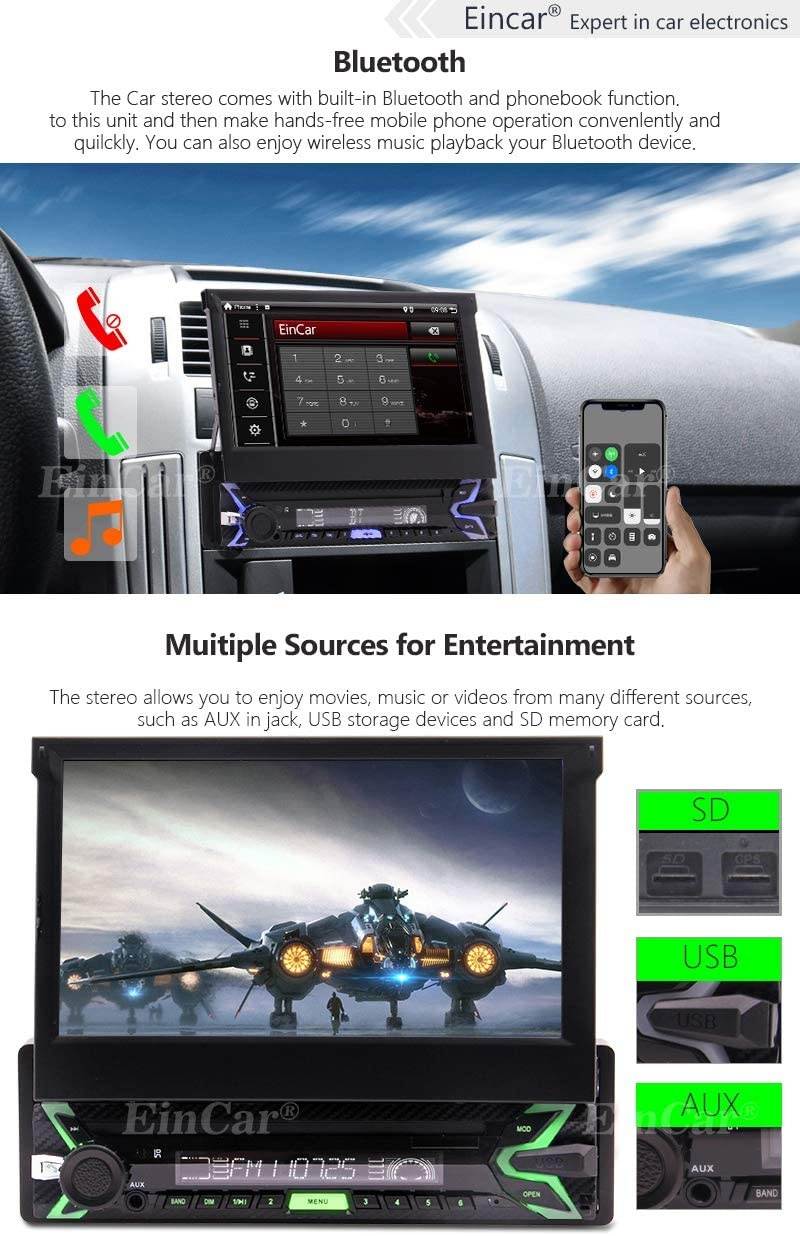 EINCAR Android 10.0 Single Din Car Stereo with Bluetooth 7 Inch Touchscreen in-Dash Head Unit,Video Player,GPS Navigation Receiver,with AM FM,USB,Mirror Link,Backup Camera Input(1G RAM+32G ROM)