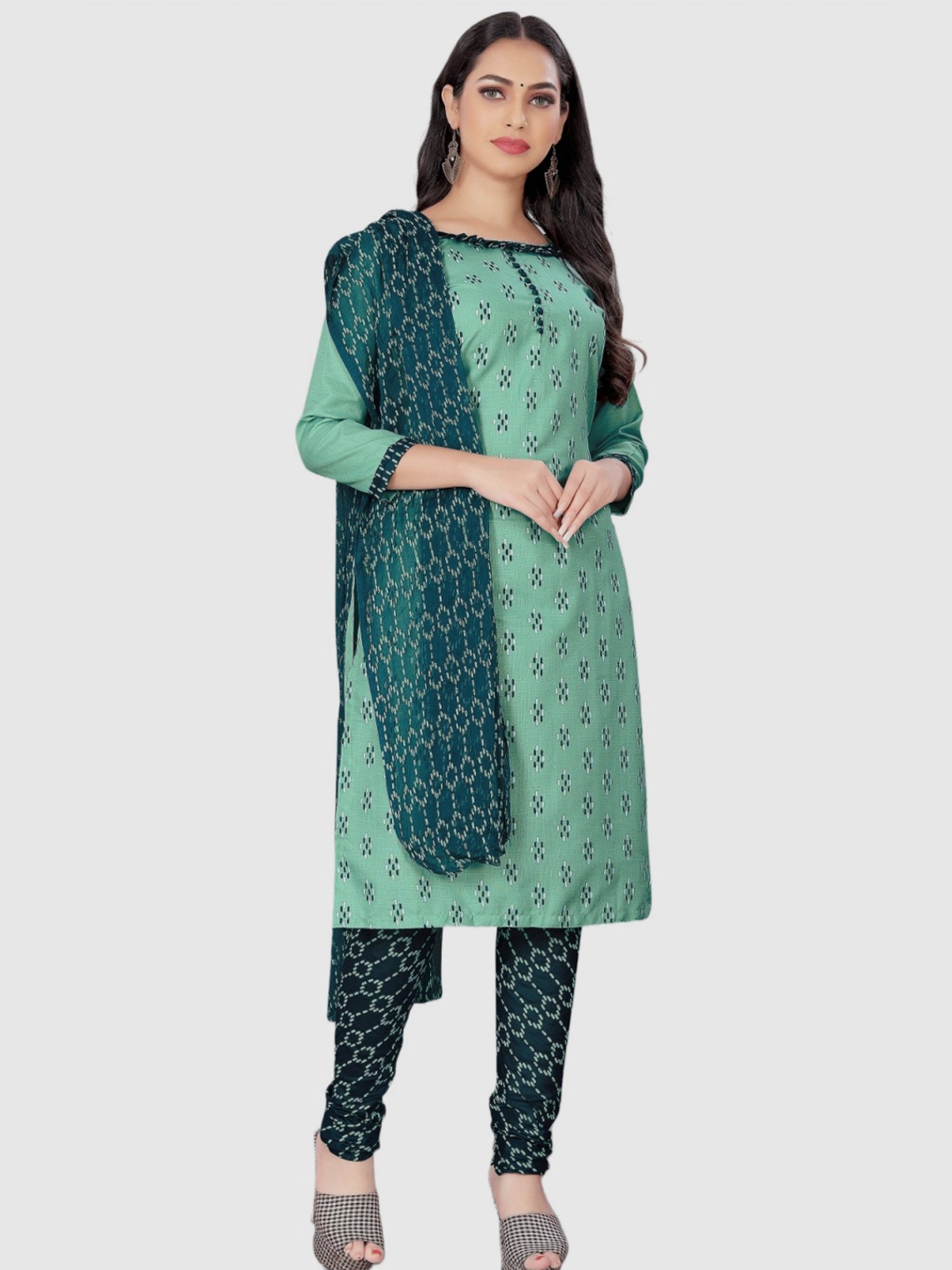 APNISHA Green Cotton Printed Unstitched Dress Material