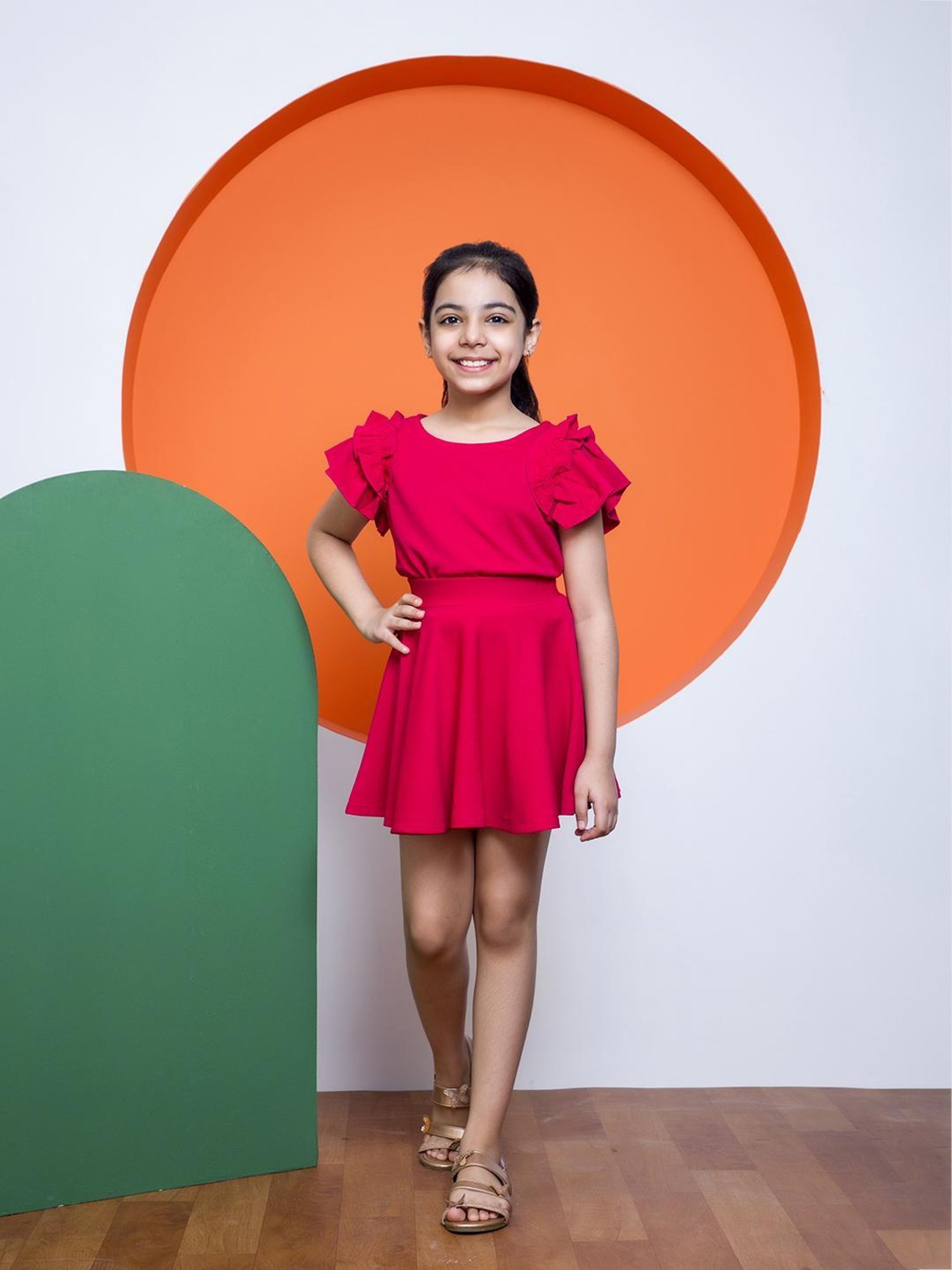 NEUDIS Kids Pink Solid Top with Skirt