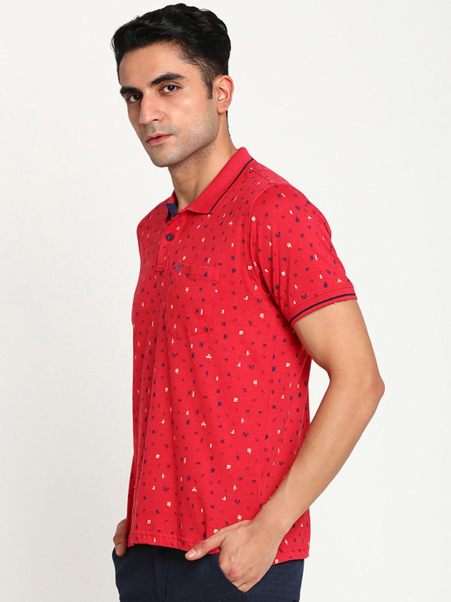 Turtle Red Slim Fit Printed Polo T-Shirt