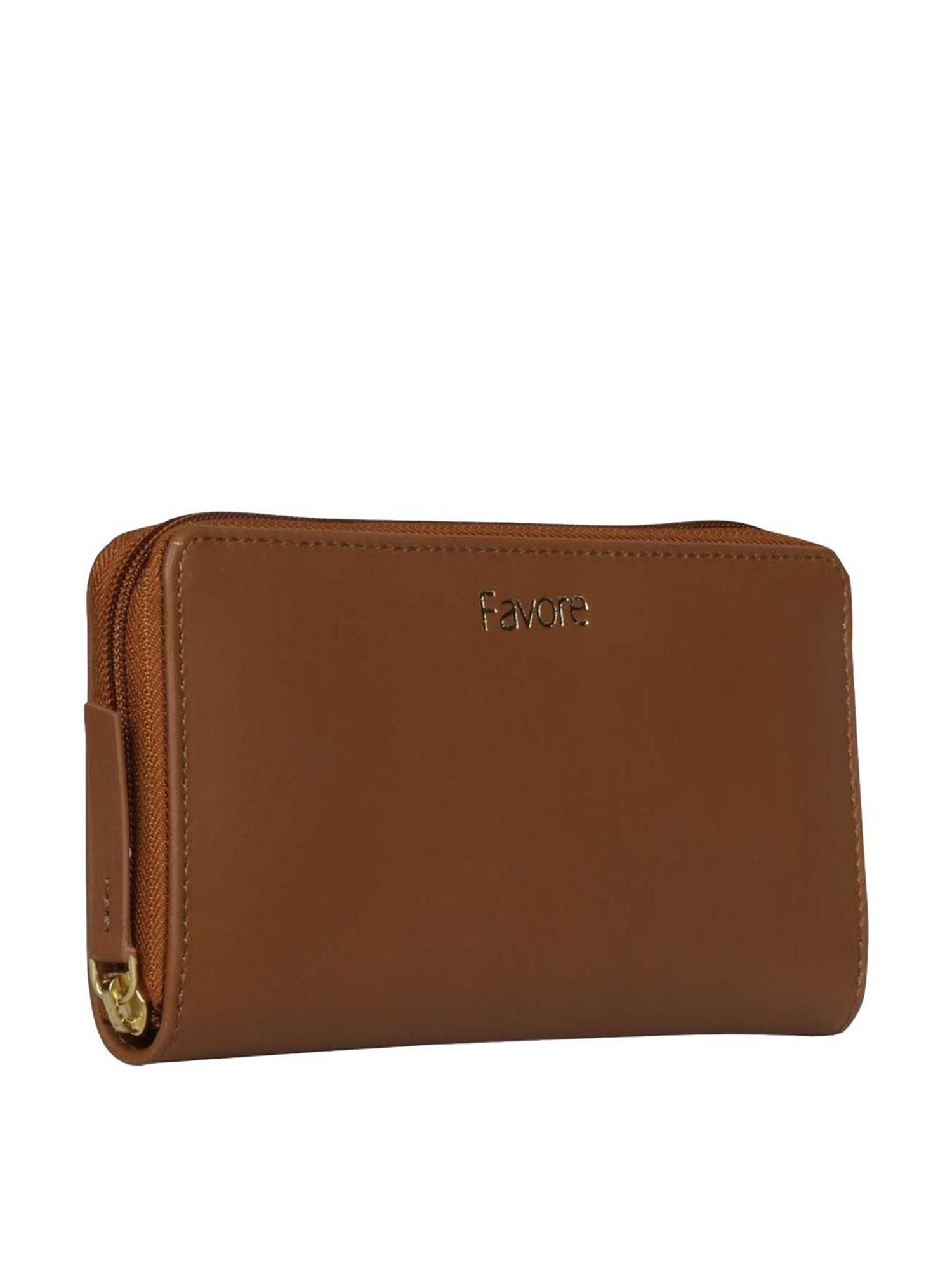 Favore Tan Solid Small Zip Around Wallet