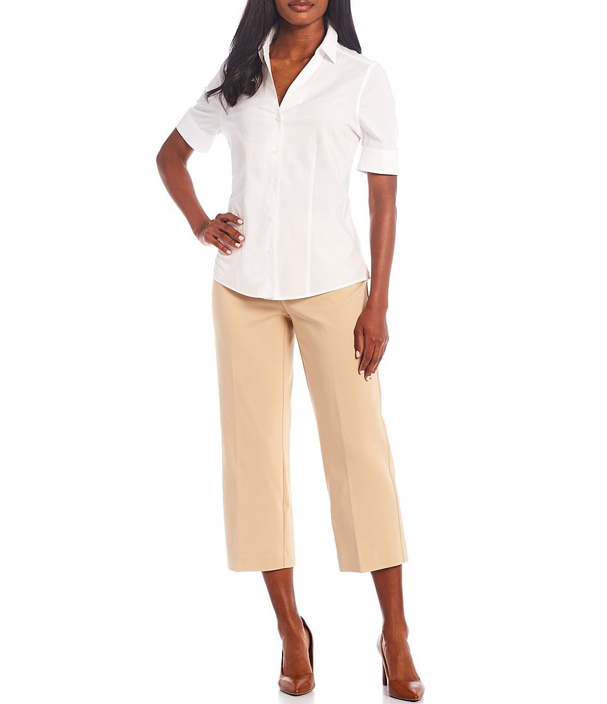 Preston & York Caroline Bow Woven V-Neck 3/4 Sleeve Blouse