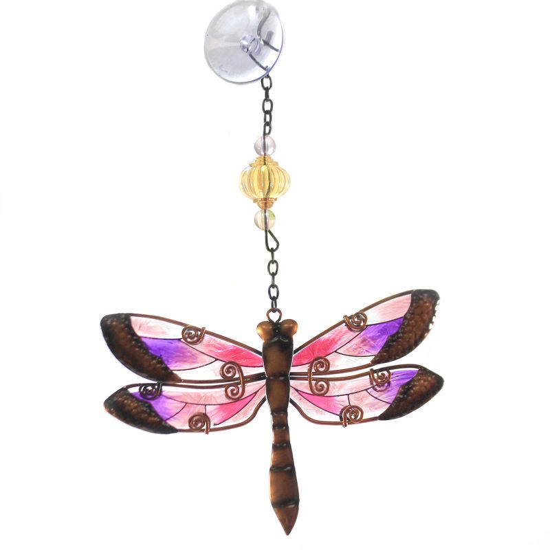 Home & Garden 10.0" Pink Dragonfly Sun Catcher Stain Glass Effect Regal Art & Gift  -  Stained Glass And Suncatchers
