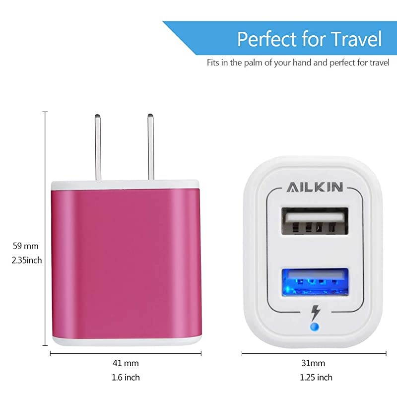 USB Charger Adapter Wall Charger  21A2Pack Dual Port Fast Charging Cube Power Charge Plug Replacement for Phone X87 Plus Samsung Note9S9S8S7 Kindle Fire and More Rose