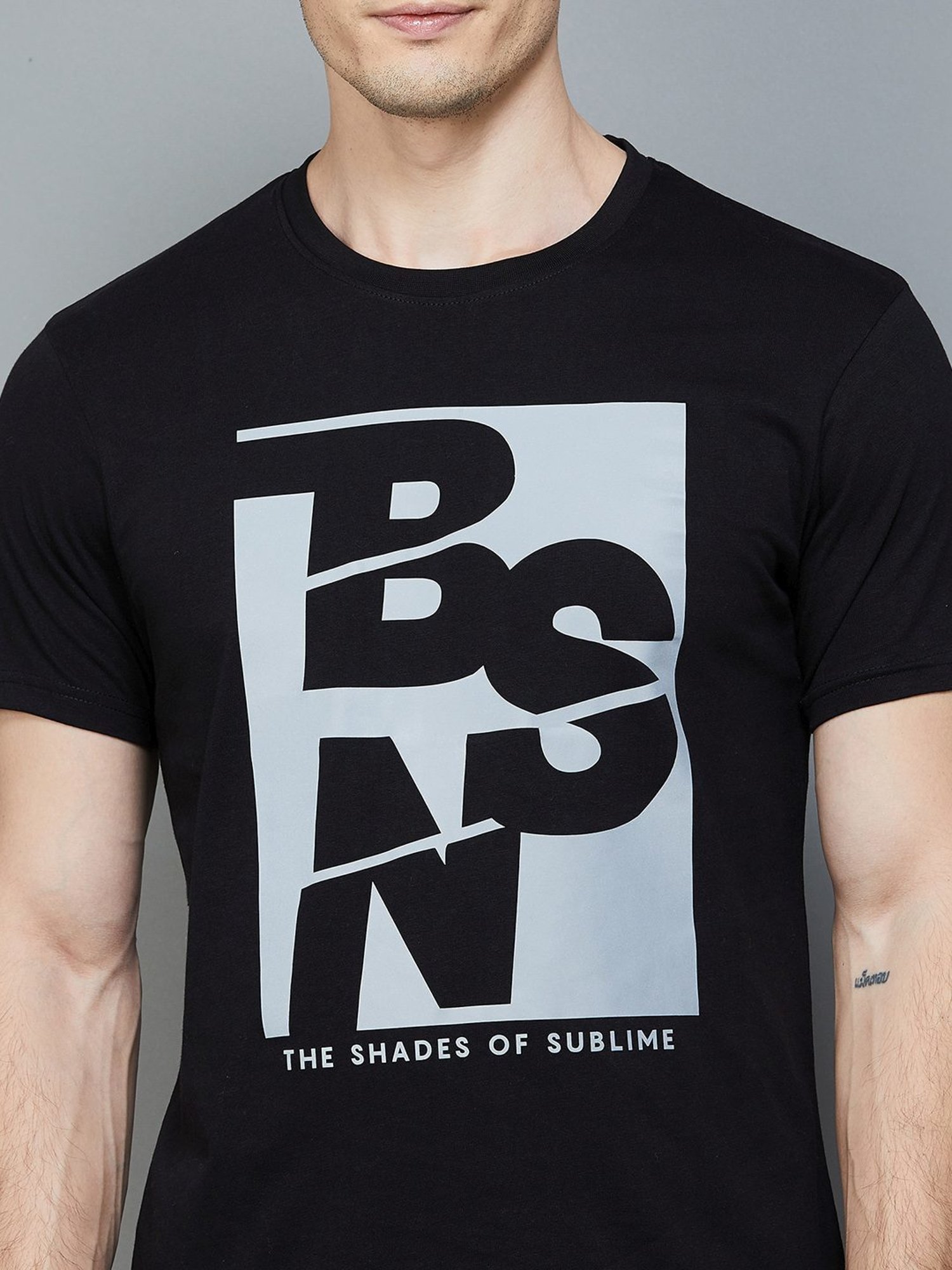 BOSSINI Black Cotton Regular Fit Printed T-Shirt