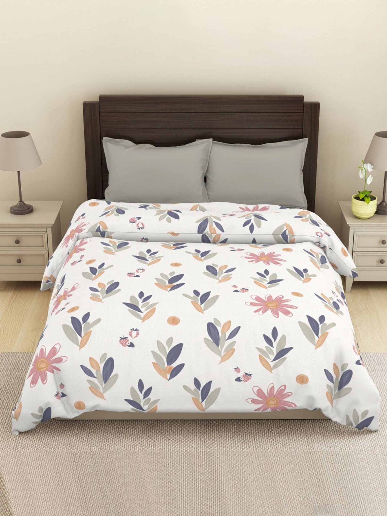 Welspun Floral White 144 TC Microfiber Double Dohar