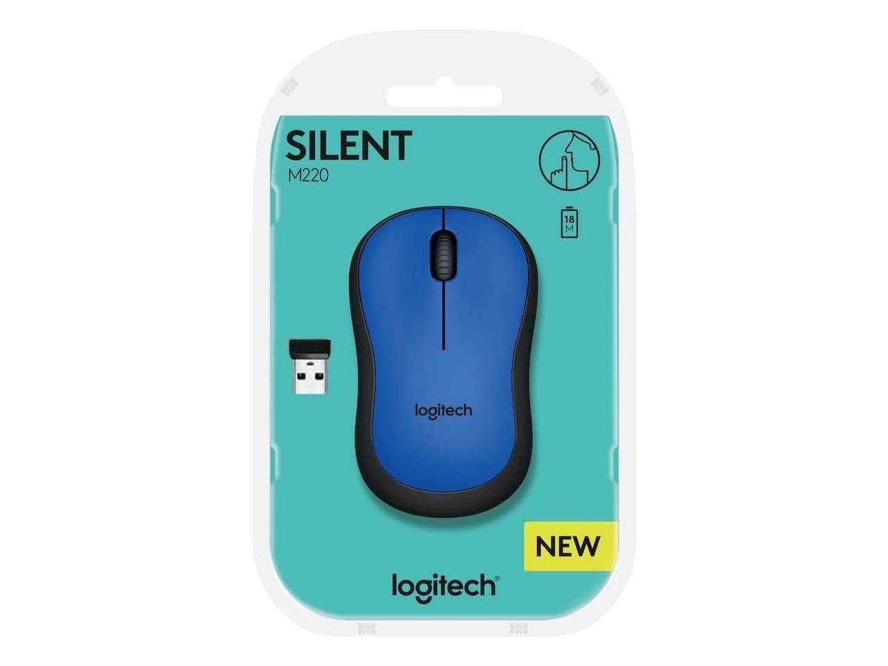 Logitech M220 Silent Wireless Mouse, 2.4 Ghz Connection Via Nano Usb Receiver, 1000 Dpi Sensor, Quiet-Mark Certified, 18-Month Battery Life, For Left And Right-Handers, Pc / Mac - Blue