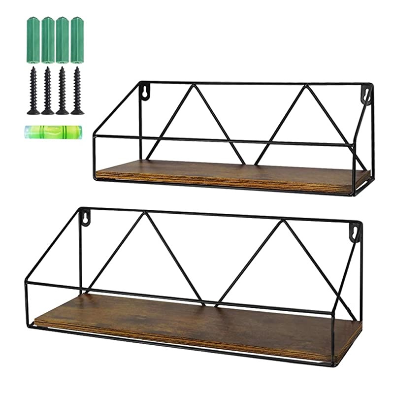 Mount Shelf Rustic Wood Floating Shelves Storage for Kitchen Living Room Bathroom, Set of 2