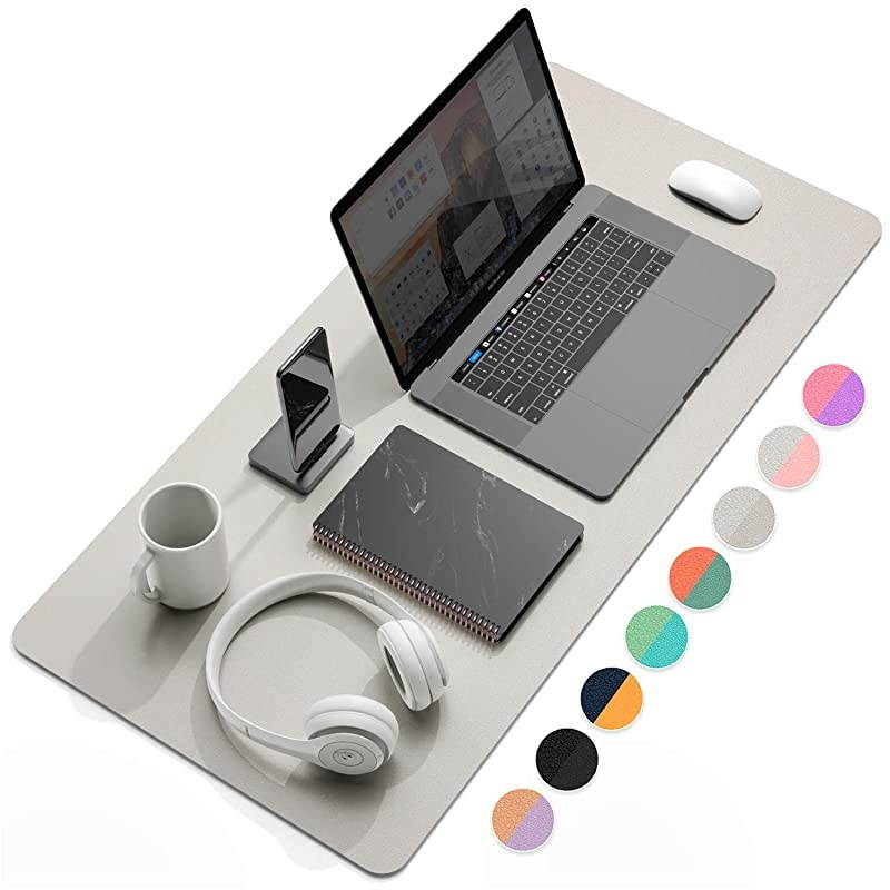 Multifunctional Office Desk Pad Ultra Thin Waterproof PU Leather Mouse Pad Dual Use Desk Writing Mat for OfficeHome 315 x 157 Grey