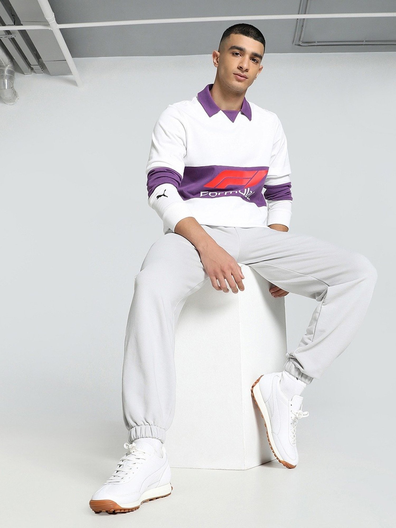 Puma White Cotton Regular Fit Printed Polo T-Shirt