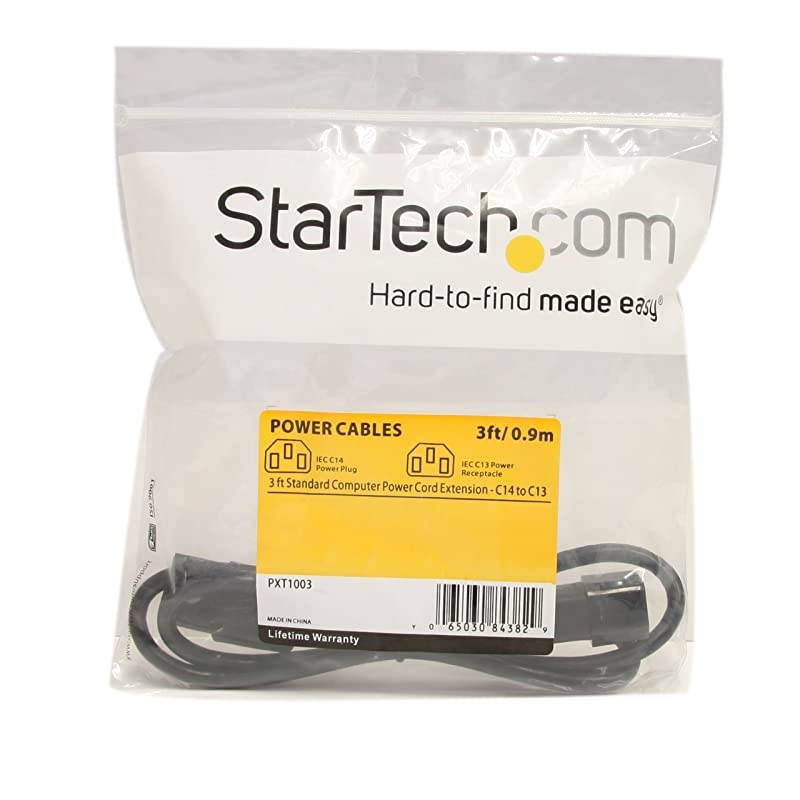 com 3 ft Standard Computer Power Cord Extension - C14 to C13 - Power extension cable - IEC 60320 C14 to IEC 60320 C13 - 3 ft - black - PXT1003