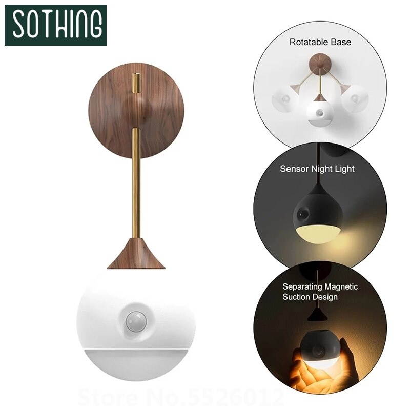 SOTHING Induction Led Night Light Removable Corridor Bathroom Bedroom Intelligent Human Body Sensor Bedside Lamp
