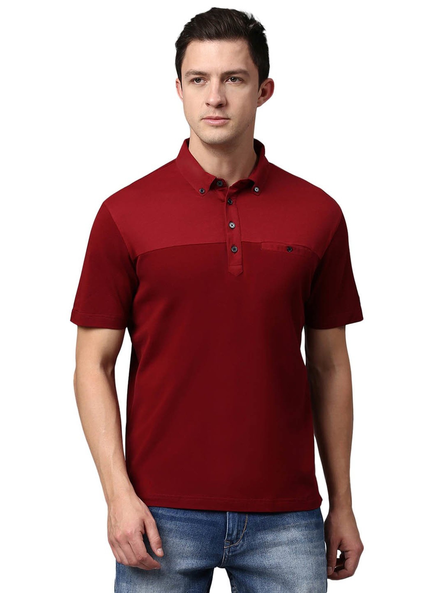 Slowave Red Cotton Regular Fit Polo T-Shirt