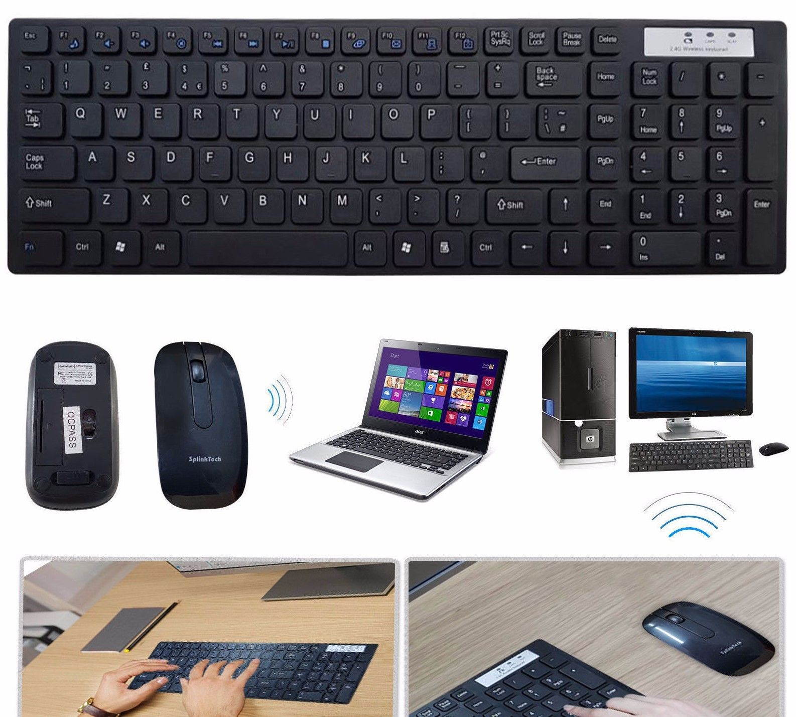 2.4GHz SLIM Wireless Keyboard and Cordless Mouse Combo Set For Desktop Laptop PC