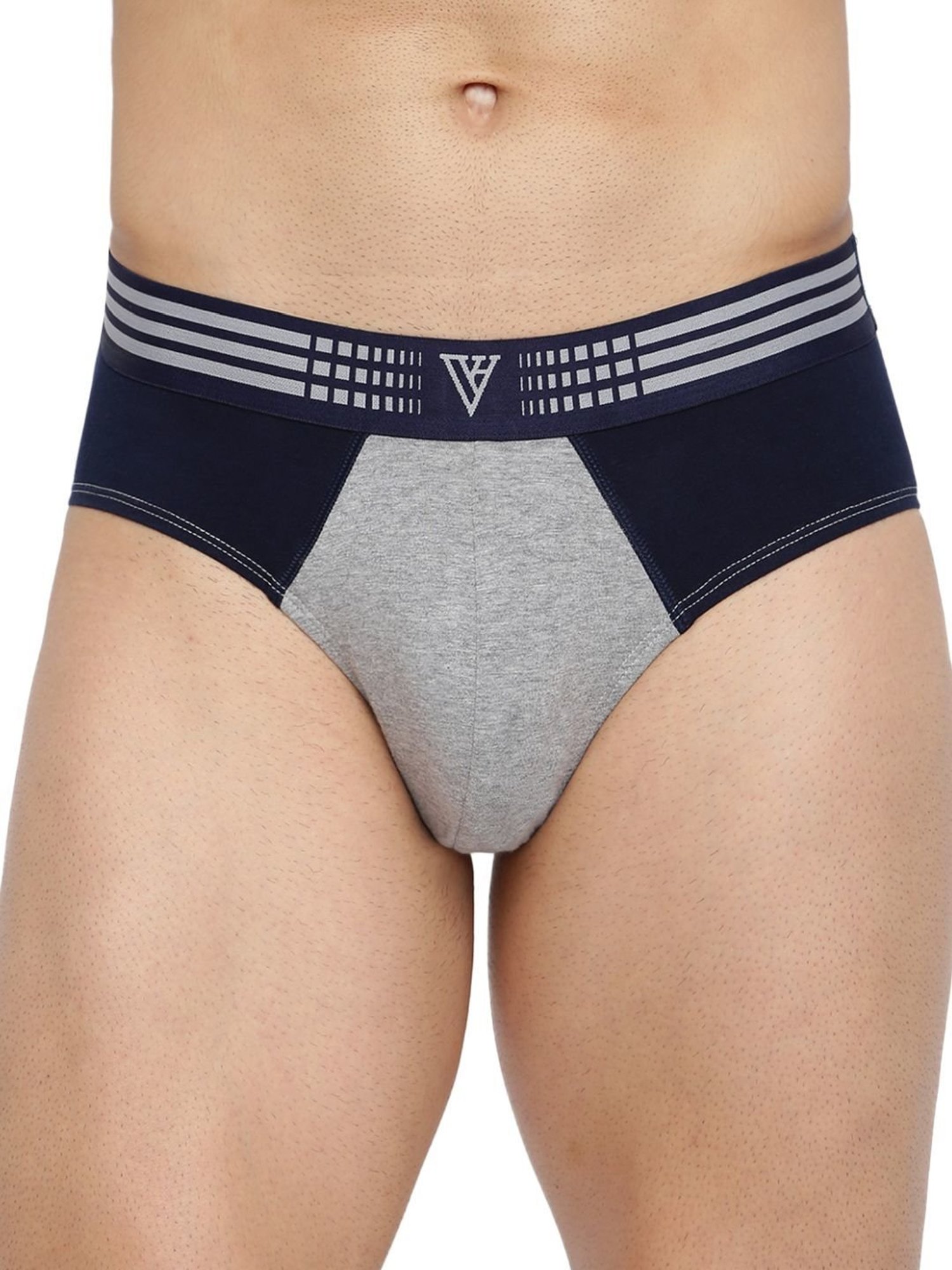 Van Heusen Regular Fit Anti Bacterial Colour Fresh Solid Briefs - Grey Melange W Dark Navy