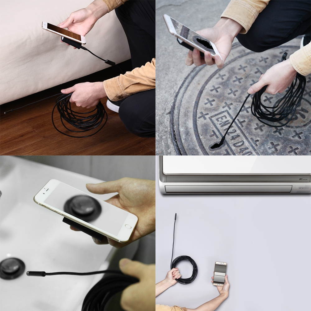 WiFi Endoscope 1200P Digital Handheld USB Endoscope Borescope Camera 8LEDs Adjustable IP68 Waterproof Hard Wire 5m