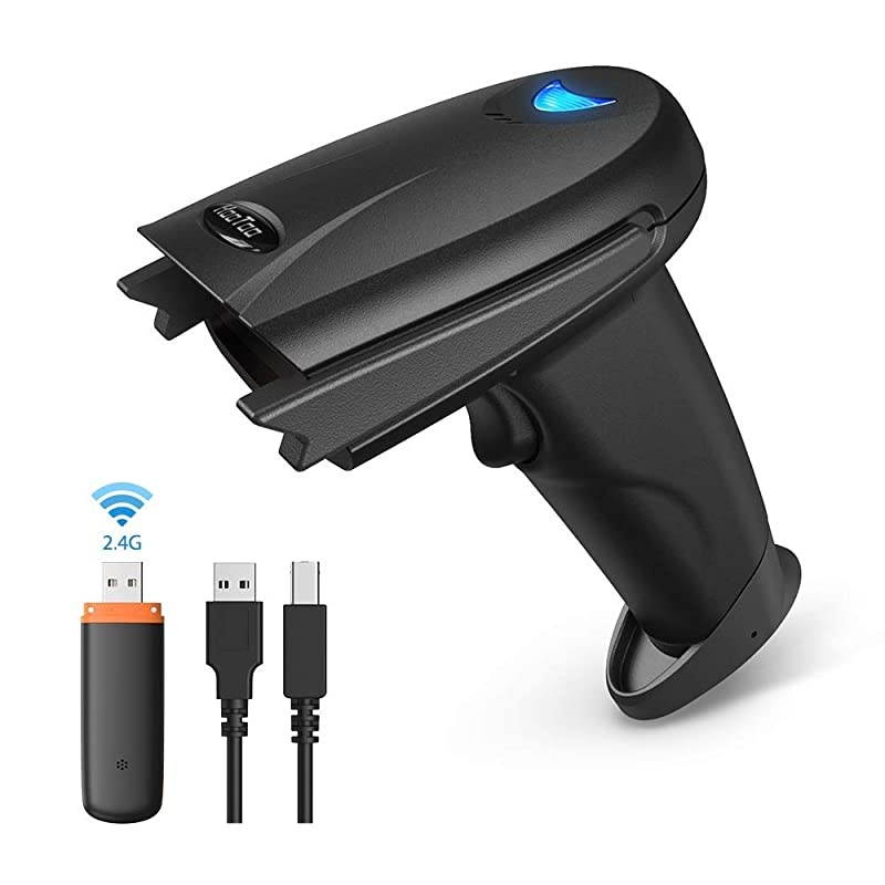 Barcode Scanner 2.4Ghz Wireless and Wired 2 in 1 Handheld Bar Code Scanners USB 1D Automatic Barcode Reader with 32-bit Decoder,for Retail, Inventory Management, Compatible with Common Systems