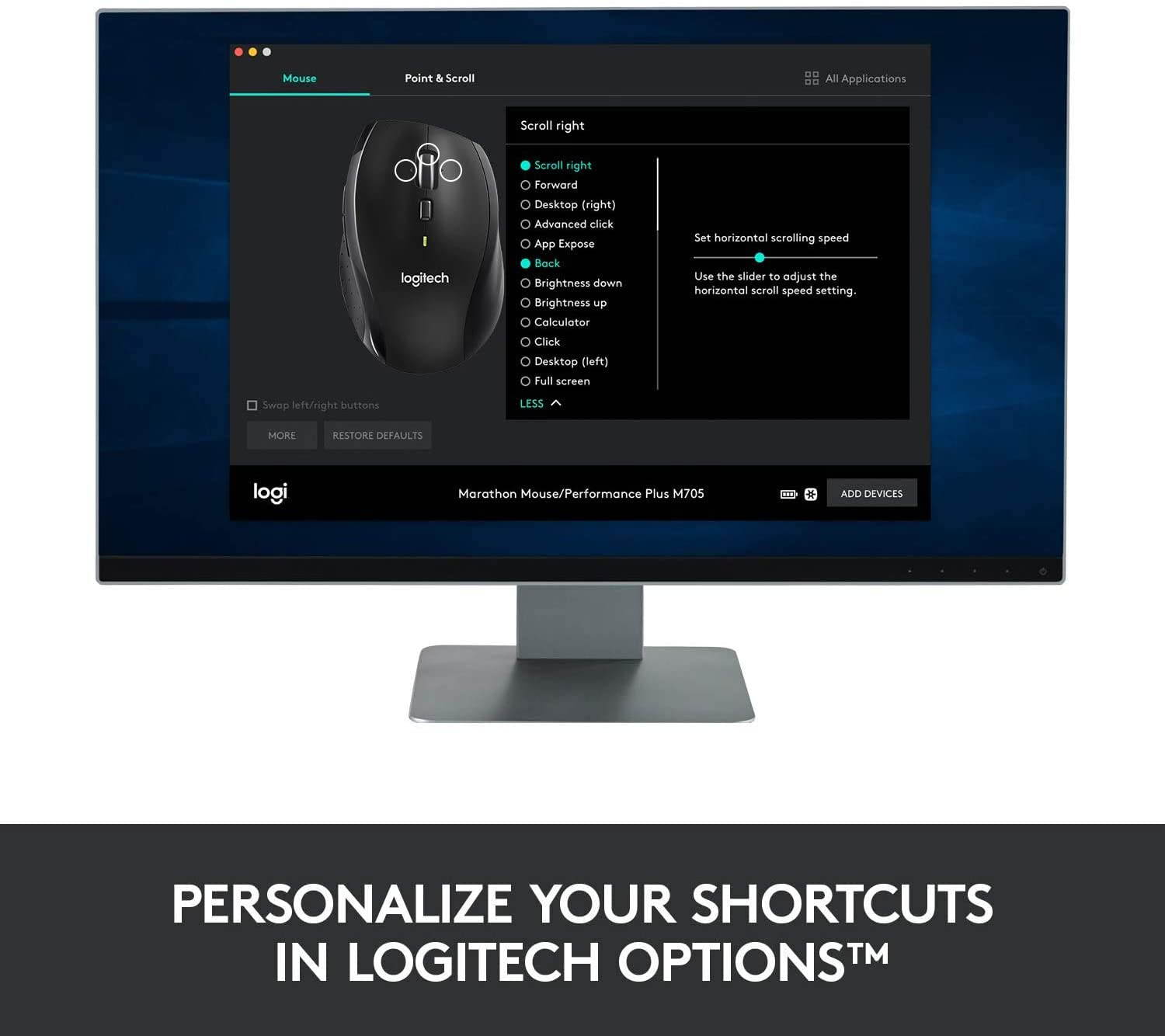 M705 Wireless Marathon Mouse for PC - Long 3 Year Battery Life, Ergonomic Shape with Hyper-Fast Scrolling and USB Unifying Receiver for Computer and Laptop - Black