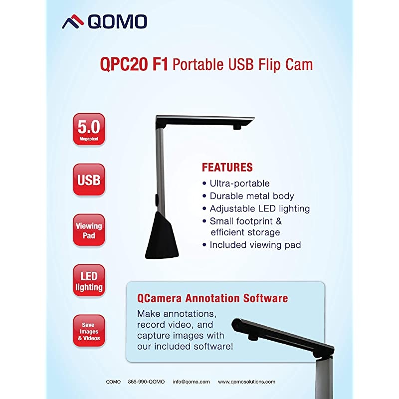 QPC20 Portable 8.0 MP Document Camera Scanner, USB, Foldable, Lightweight, Affordable