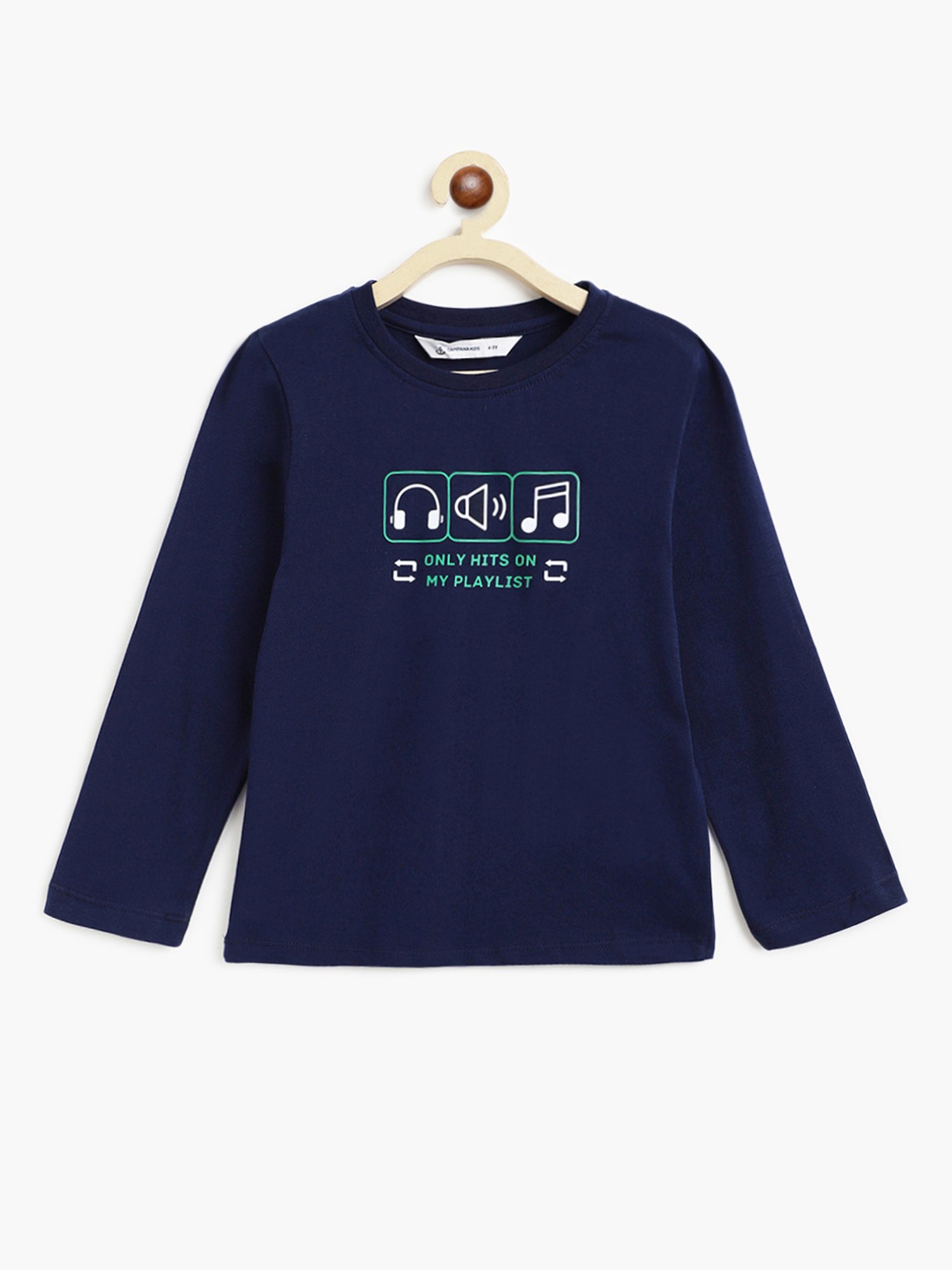 Campana Kids Navy Printed Full Sleeves T-Shirt