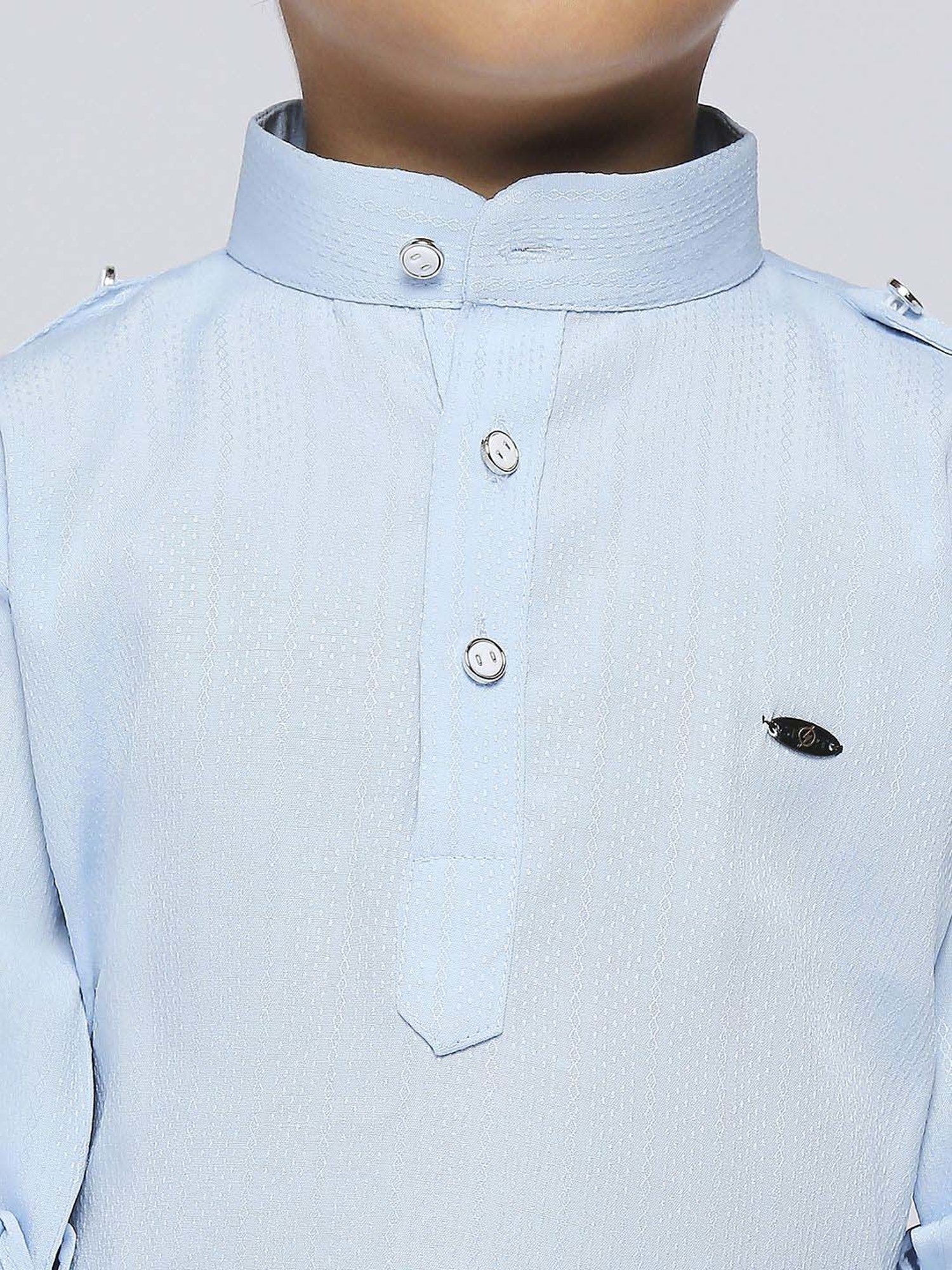 Kids Island Boys Blue Cotton Solid Full Sleeves Kurta Set