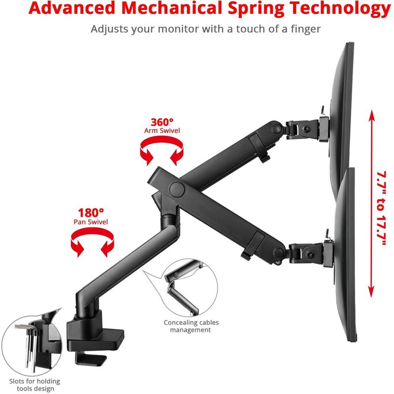 SIIG Mounting Arm for Monitor - Black - 2 Display(s) Supported32" Screen Support - 35.20 lb Load Capacity